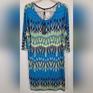 *NWT* Viereck Vibrant Turquoise/Yellow/Blue/White Patterned Dress Artsy, size XL